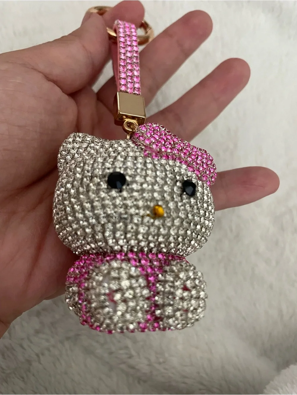 Hello Kitty Pink & Gold Crystal Charm Keyring
